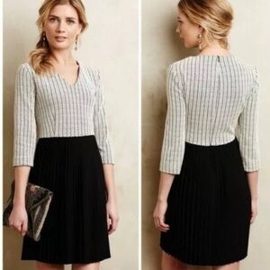 Anthropologie Ganni Cross-knit Pleated Dress Black and Cream Sz XS Worn Once!